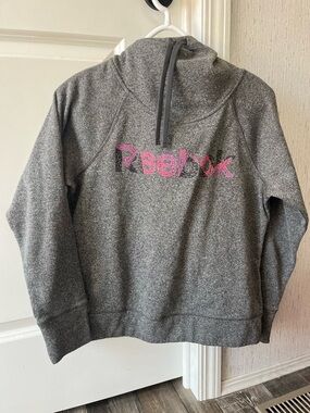 Reebok Gray Heather Hoodie with Pink Logo